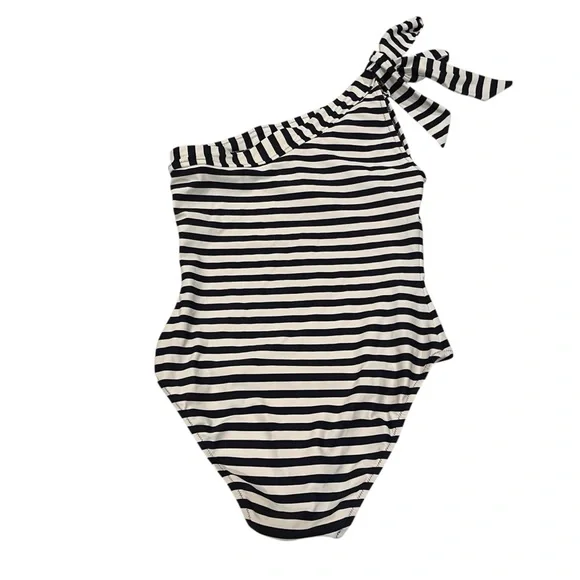 J. Crew One-shoulder One-piece Swimsuit in Classic Stripe Nautical Coastal Sz 6 - Picture 4 of 9